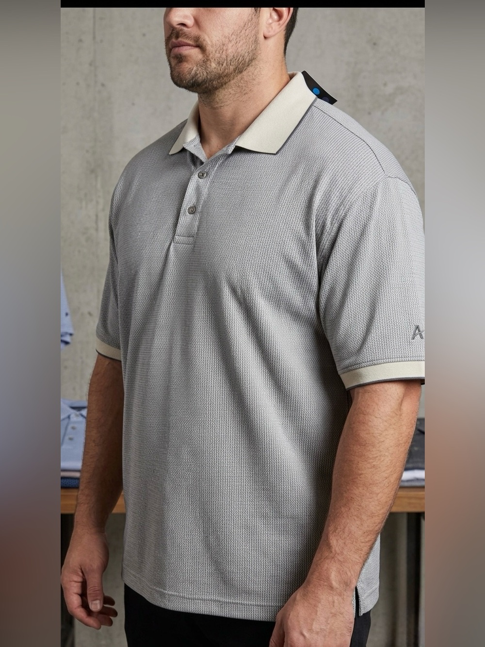 Ashworth Men's Grey Cotton Polo Shirt with Contrast Collar XXL